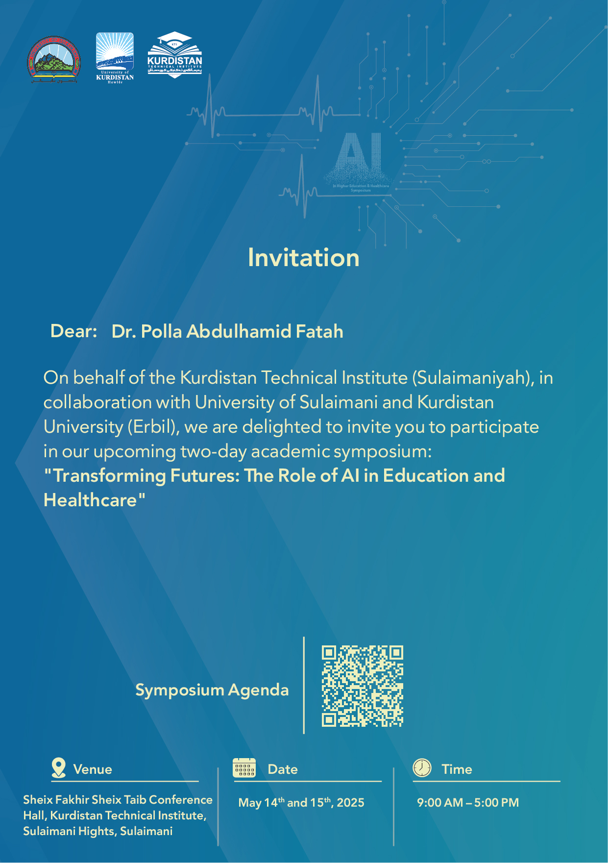 Invitation to the AI and Students symposium at Kurdistan Institute