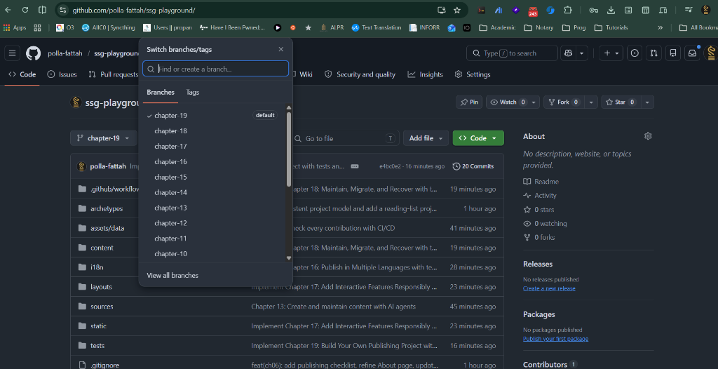 GitHub Branch Switcher in the ssg-playground repository